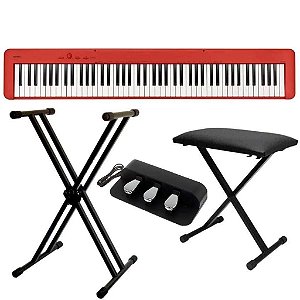 Piano Digital Casio CDP-S160 Vermelho + Suporte Duplo + Banqueta + Pedal Sp-34