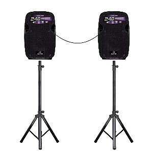 Kit Caixas de Som Bluetooth FK-240X Waldman 240W RMS Ativa 8" + Passiva 8" + Cabo + Tripés