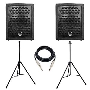 Kit Caixas de Som Ativa + Passiva 250w RMS Leacs 8" - FIT-140 + Cabo + Suportes