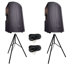 Kit 2 Caixas de Som JBL MAX 15" Bluetooth Amplificada + 2 Tripés + 2 Cabos P10 - 10M