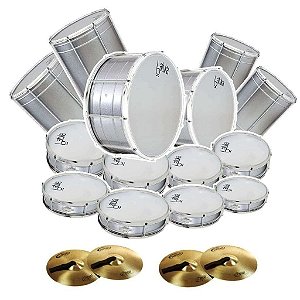 Kit Fanfarra Banda Escolar 16 Instrumentos de Percussão Aro Cromado + Brinde