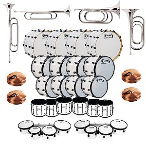 Kit Fanfarra Profissional 28 Instrumentos de Percussão e Sopro + Brinde