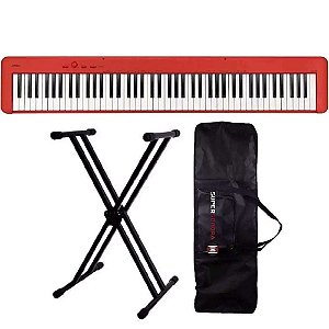 Piano Digital Casio CDP-S160 Vermelho - 88 Teclas + Suporte Duplo + Capa