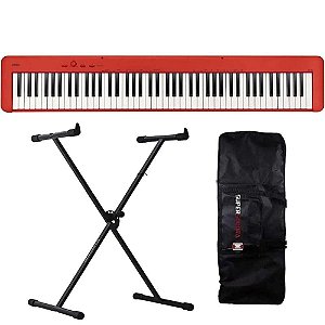 Piano Digital Casio CDP-S160 Vermelho - 88 Teclas + Suporte + Capa