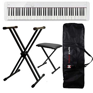 Kit Piano Digital Casio Privia PX-S1100 Branco + Suporte Duplo X + Banqueta X + Capa