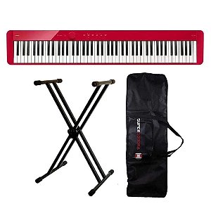 Piano Digital Casio Privia PX-S1100 Vermelho + Suporte Duplo + Capa