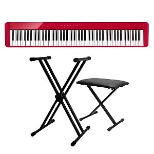 Piano Digital Casio Privia PX-S1100 Vermelho + Suporte Duplo + Banqueta em X