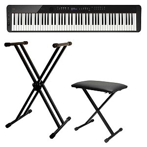 Kit Piano Digital Casio Privia PX-S3100 Preto + Suporte Duplo X + Banqueta X