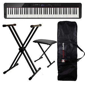 Kit Piano Digital Casio Privia PX-S3100 Preto + Suporte Duplo X + Banqueta X + Capa