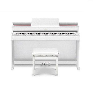 Piano Digital Casio Celviano AP-470 Branco 88 Teclas + Estante + Banqueta + Pedal Triplo + Fonte + Suporte de Partituras