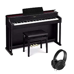 Piano Digital Casio Celviano AP-470 Preto 88 Teclas + Estante + Banqueta + Pedal Triplo + Fone