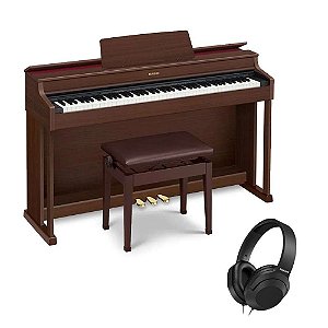 Piano Digital Casio Celviano AP-470 Marrom 88 Teclas + Estante + Banqueta + Pedal Triplo + Fone