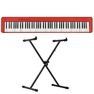 Piano Digital Casio CDP-S160 Vermelho - 88 Teclas + Suporte em X