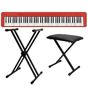 Piano Digital Casio CDP-S160 Vermelho + Suporte Duplo + Banqueta