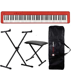 Piano Digital Casio CDP-S160 Vermelho + Suporte em X + Banqueta + Capa