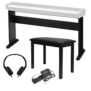 Kit para Piano - Estante Casio CS-46 + Pedal Sustain + Banqueta + Fone de Ouvido