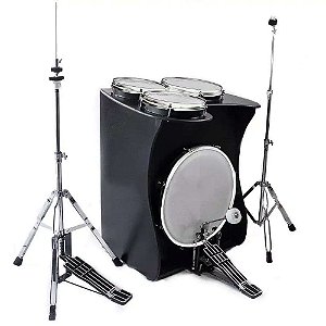 Kit Cajon Bateria Extreme Drum Box 16' Jaguar + Pedal + Estante Para Prato + Máquina De Chimbal