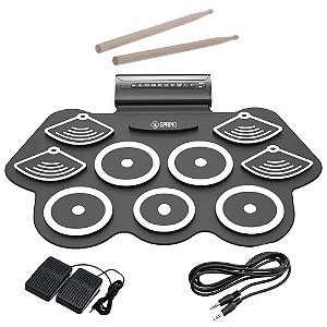 Bateria Eletrônica Portátil Spring 9 Pads MIDI + 2 Baquetas + Pedais