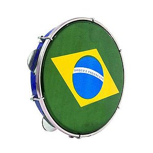 Pandeiro 10" Luen ABS Aro Inox Pele Holográfica Brasil - Azul