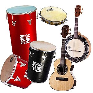 Kit Pagode Samba Completo Roda em Amigos - 6 Instrumentos Percussão e Cordas