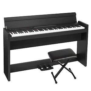 Piano Digital Korg LP 380 Preto 88 Teclas com Estante e Pedal Triplo + Banqueta X com Regulagem