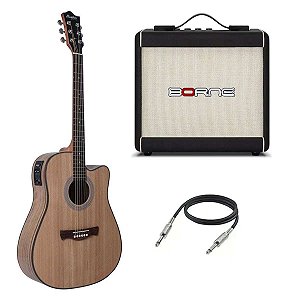 Kit Violão Elétrico Memphis By Tagima MD-30 Elétrico + Cubo Amplificador Borne F60 15W + Cabo