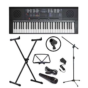 Kit Teclado Musical Estudante Spring Tc 261 61 Teclas + Suporte Em X + Pedestal + Microfone