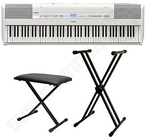 Kit Piano Digital Yamaha P-515 Branco + Suporte Duplo em X + Banqueta X