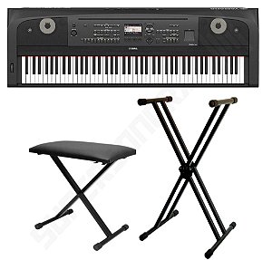 Kit Piano Digital Yamaha DGX-670 Preto + Suporte em X + Banqueta em X