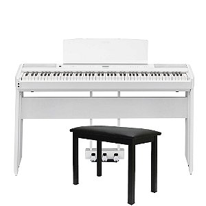 Kit Piano Digital Yamaha P-515 Branco + Estante L515 + Pedal Triplo + Banqueta