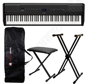 Kit Piano Digital Yamaha P-515 Preto + Suporte X + Banqueta X + Capa