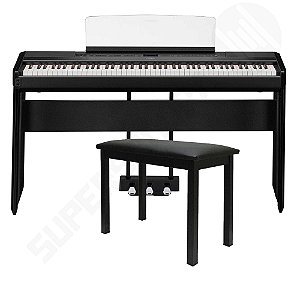 Kit Piano Digital Yamaha P-515 Preto + Estante L515 + Pedal Triplo LP1 + Banqueta com Compartimento