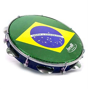 Pandeiro 10 Polegadas Injetado Torelli Pele Leitosa Brasil Azul - TP350