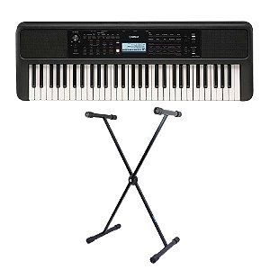 Teclado Yamaha PSR-E383 Preto Arranjador 61 Teclas + Suporte em X