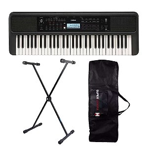 Teclado Yamaha PSR-E383 Preto Arranjador 61 Teclas + Suporte em X + Capa