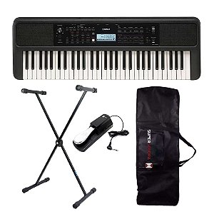 Teclado Yamaha PSR-E383 Preto Arranjador 61 Teclas + Suporte em X + Capa + Pedal