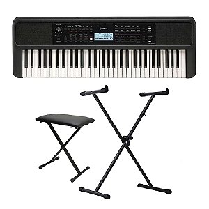 Teclado Yamaha PSR-E383 Preto Arranjador 61 Teclas + Suporte + Banqueta em X