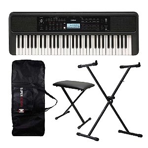 Teclado Yamaha PSR-E383 Preto Arranjador 61 Teclas + Suporte + Banqueta em X + Capa