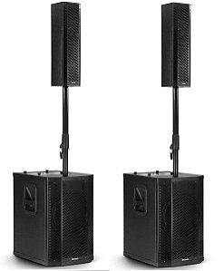 Kit Sistema De Som Torre Amplificado Ativo + Passivo 1000wrms Grt12 - Bt, USB, Profissional - Frahm