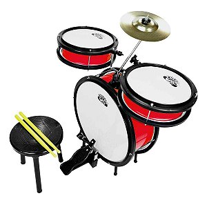 Bateria Infantil Custom Kids Vermelha CKDM3 com Banqueta, Pedal e Par de Baquetas