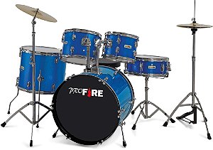 Bateria Pro Fire Bumbo 20 - Azul Ferragens Cromadas Completa + Banqueta