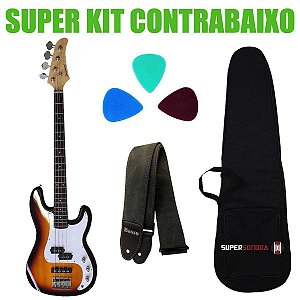 Kit Contrabaixo Strinberg PBS40 Sunburst + Correia + Capa + Palhetas Sortidas