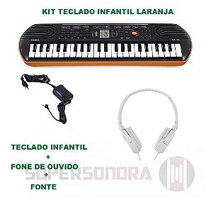 Kit Teclado Infantil Casio Sa-76 Laranja - 44 Miniteclas + Fone De Ouvido + Fonte