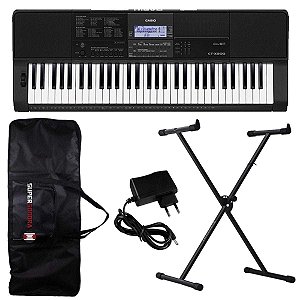 Kit Teclado Musical CT X800 CASIO 61 teclas MIDI/USB + Suporte X + Capa + Fonte + Suporte Partitura