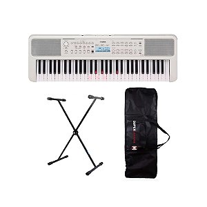 Kit Teclado Musical Yamaha EZ-310 Branco 61 Teclas + Suporte Em X + Capa