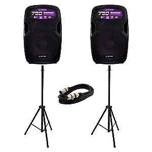 Kit Caixas de Som Ativas Bluetooth 15" Waldman RC-750X 1500W + Suportes + Cabo