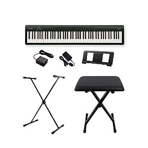 Piano Digital 88 Teclas Roland FP-10 BK Preto + Suporte Em X + Banqueta