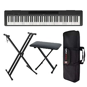 Piano Digital Yamaha P-145 Bluetooth - 88 Teclas GHC Toque Realista + Suporte em X + Banqueta + Capa