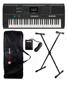 Kit Teclado Yamaha PSRE-483 + Suporte em X + Capa + Pedal Sustain