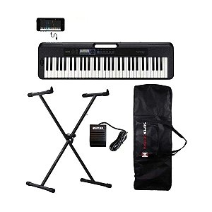 Kit Teclado Musical CT-S300 Preto APP Chordana Play + Suporte em X + Pedal Sustain + Capa
